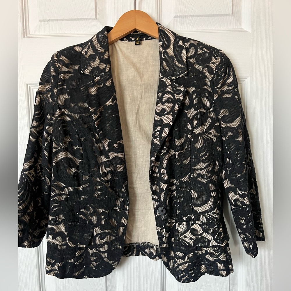 Monteau Black Nude Illusion Lace Women's Blazer. Size M
